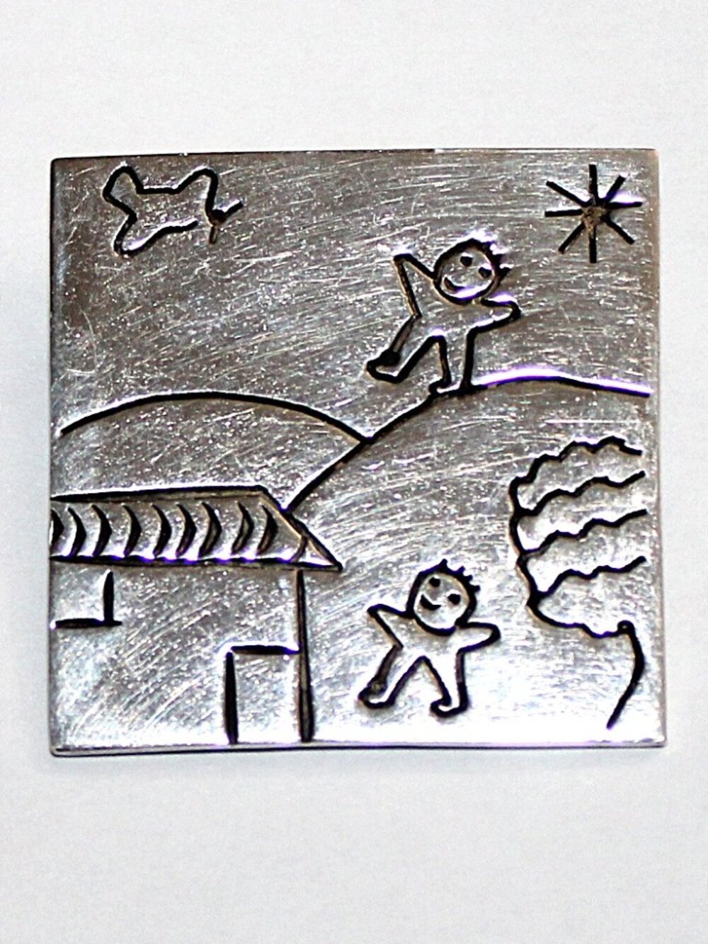 Vintage Taxco Mexico Sterling Silver Children's Doodle Drawing Brooch 24 Grams